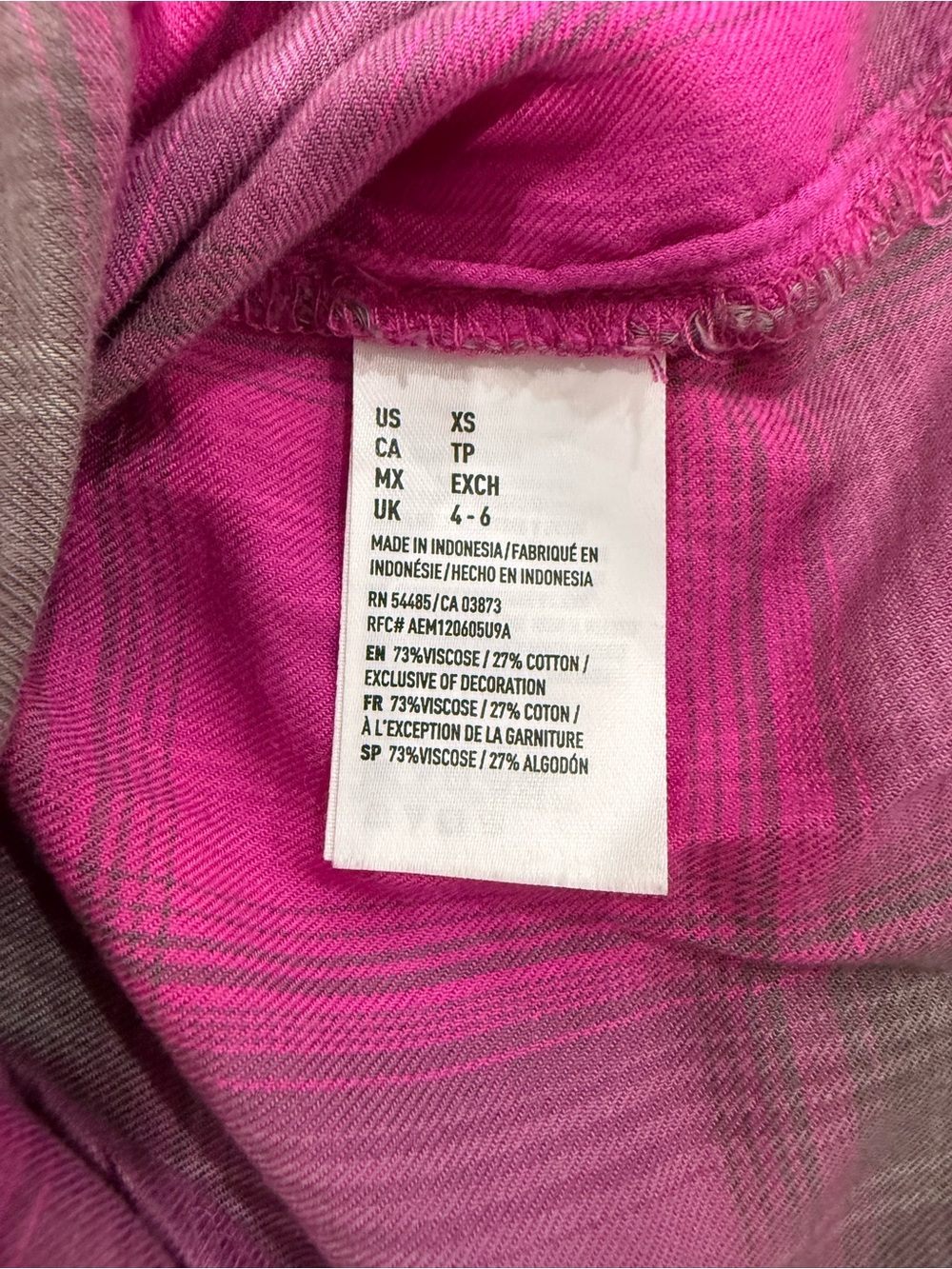 American Eagle Vintage Boyfriend Pink Gray Plaid Flannel Button-Down XS - Picture 14 of 14